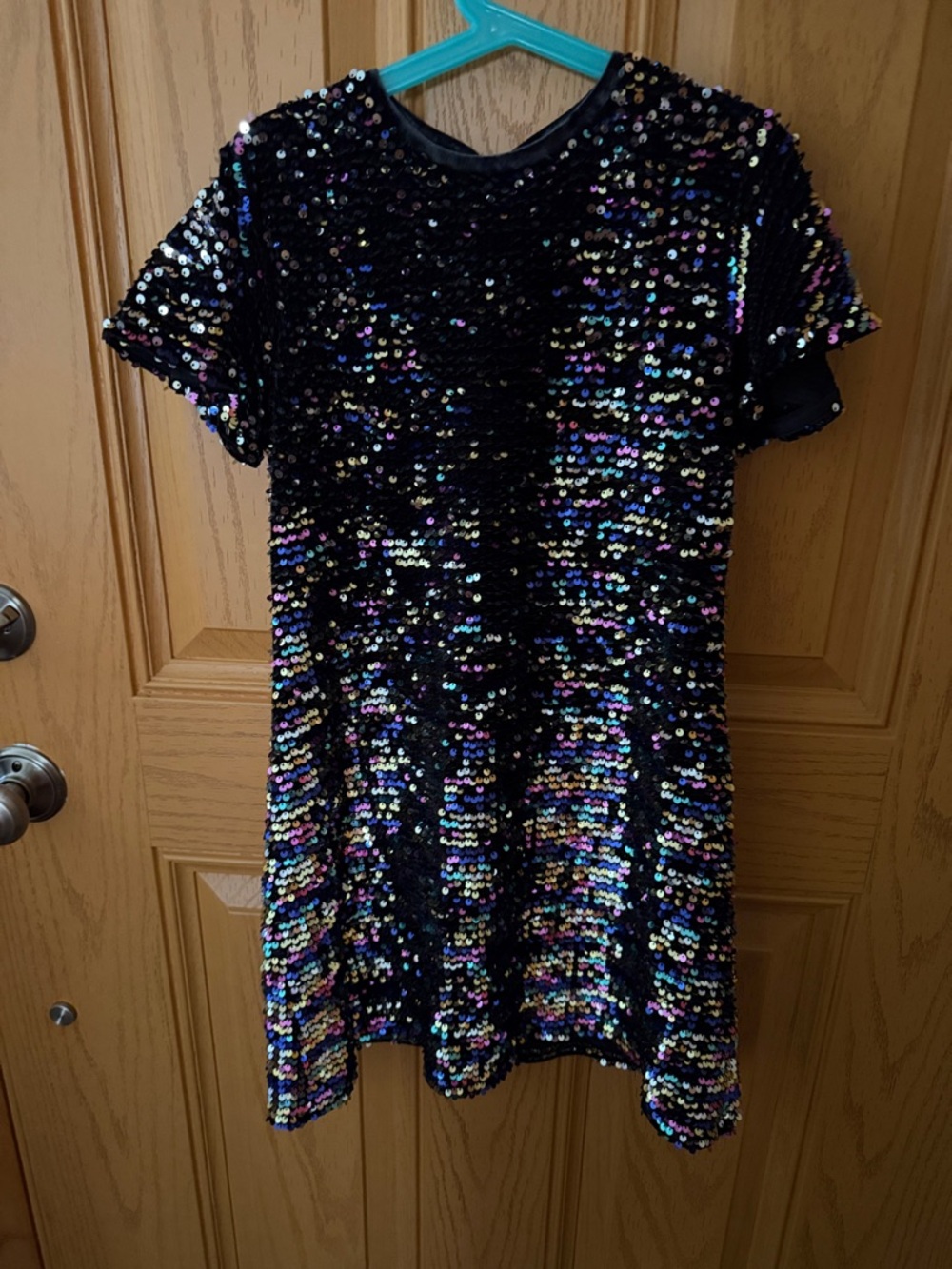 Girls Black Sequin Short Sleeve Party Dress size M (10)